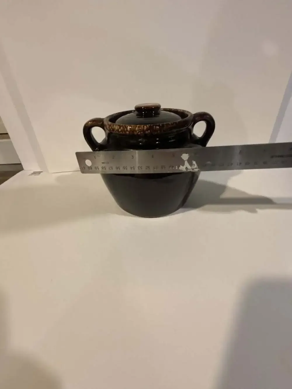 Vintage USA Brown Drip Glaze Stoneware Bean Pot with Lid
